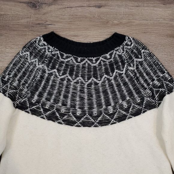 Talbots Fair Isle Wool Blend Crewneck Sweater Sz M Petite Ivory Black - Picture 3 of 10